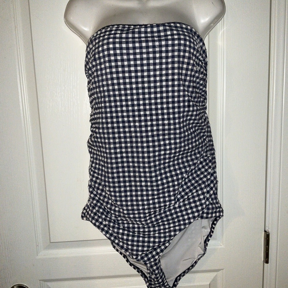J. Crew gingham Ruched Bandeau one-piece strapless Swimsuit - Picture 2 of 6